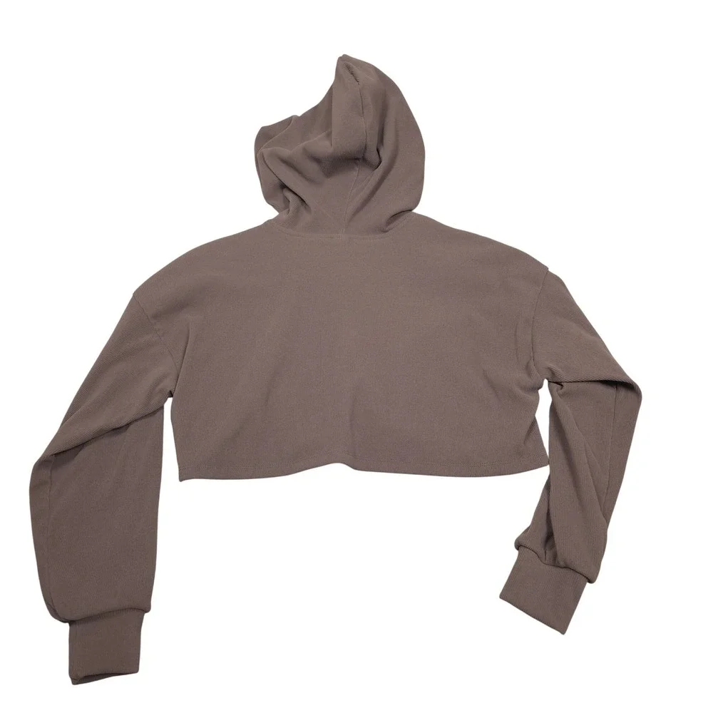 Wild Fable Ribbed Cropped Zip Hoodie Womens Size M Gray Brown - Picture 2 of 8